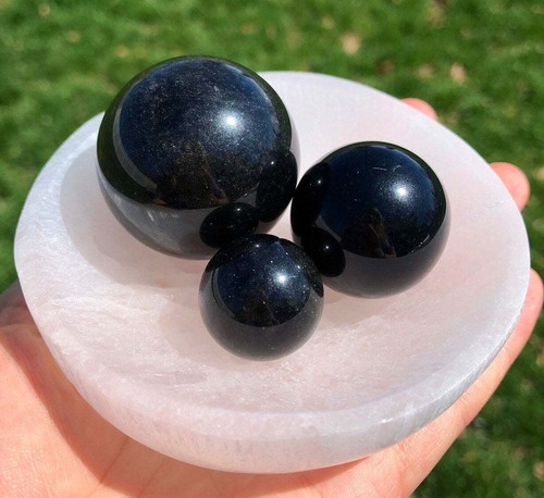 Black obsidian sphere - black,